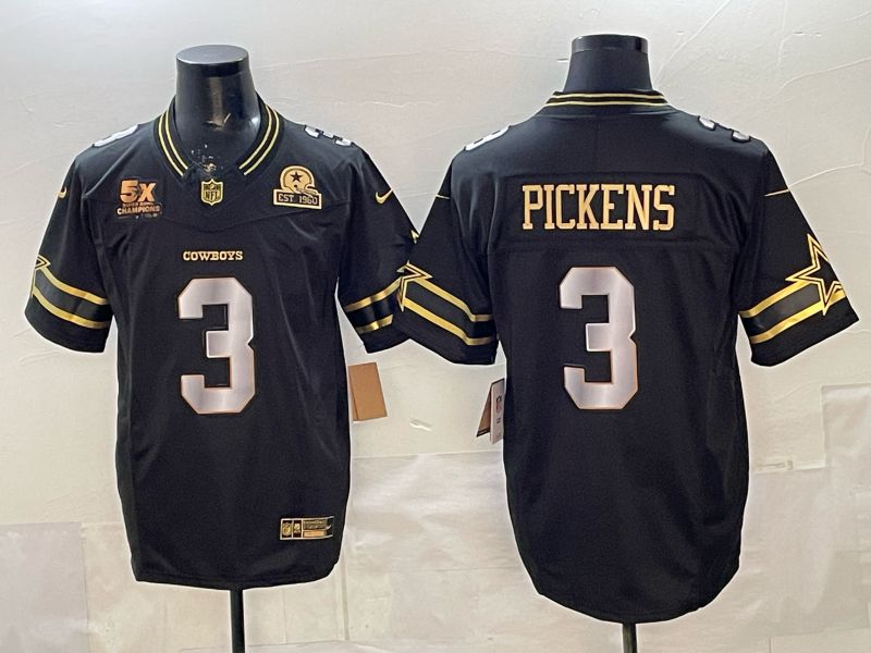 Men 2026 Dallas Cowboys #3 Pickens Black gold 6th generation Nike Limited NFL Jersey style 03
